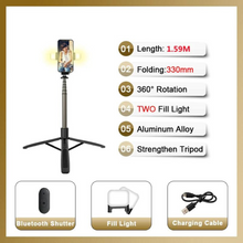 Load image into Gallery viewer, Bluetooth Selfie Stick | Foldable Tripod Monopod With Fill Light For Smartphones &amp; Action Cameras