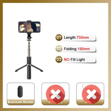 Load image into Gallery viewer, Bluetooth Selfie Stick | Foldable Tripod Monopod With Fill Light For Smartphones &amp; Action Cameras