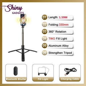 Bluetooth Selfie Stick | Foldable Tripod Monopod With Fill Light For Smartphones & Action Cameras